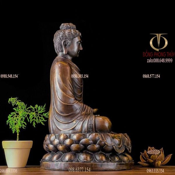 Tượng phật Thích Ca 40cm 12,7kg bằng đồng xi nâu