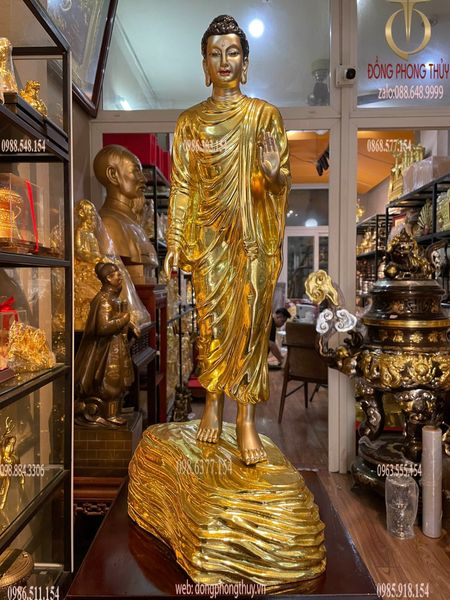Tượng phật thích ca đứng dát vàng Cao 62  nặng 5.5 kg