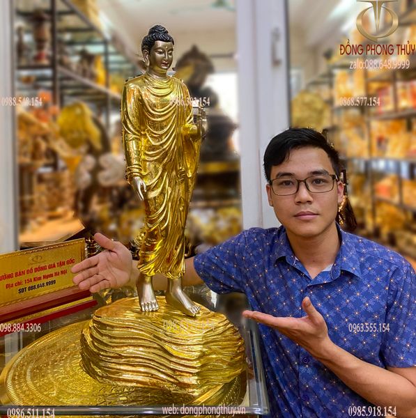 Tượng phật thích ca đứng dát vàng Cao 62  nặng 5.5 kg