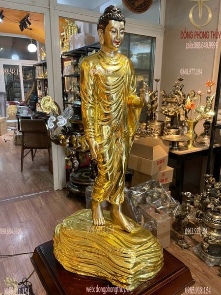 Tượng phật thích ca đứng dát vàng Cao 62  nặng 5.5 kg