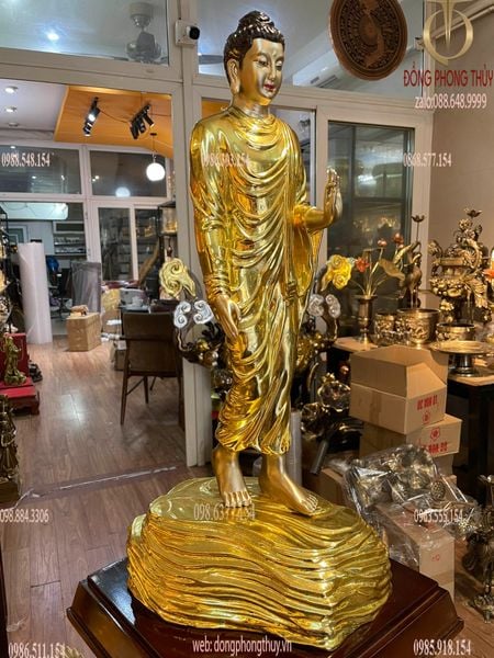 Tượng phật thích ca đứng dát vàng Cao 62  nặng 5.5 kg