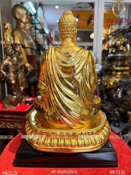 Tượng Thích Ca bằng đồng hun tọa đài sen cao 30cm dát vàng 24k