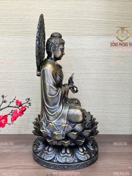 Tượng Bổn Sư Thích Ca tọa đài sen bằng đồng cao 43 ngang 26 sâu 20