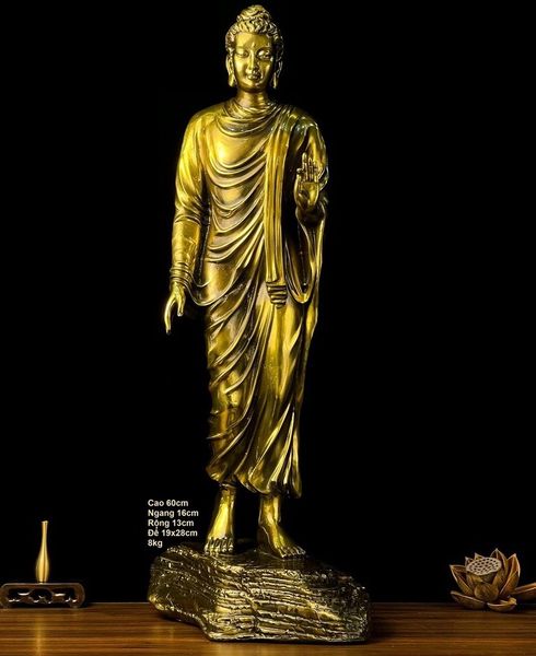 Tượng phật Thích Ca đứng 60cm bằng đồng thau.