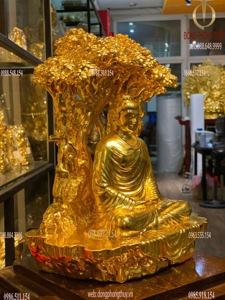 Tượng Thích Ca ngồi gốc tùng dát vàng 24k