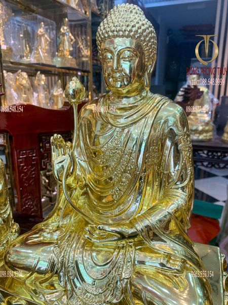 Tượng phật Thích Ca áo hoa 40cm dát vàng