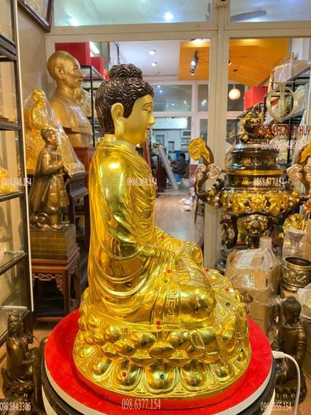 Tượng phật Thích Ca 40cm 12kg bằng đồng dát vàng vẽ diện