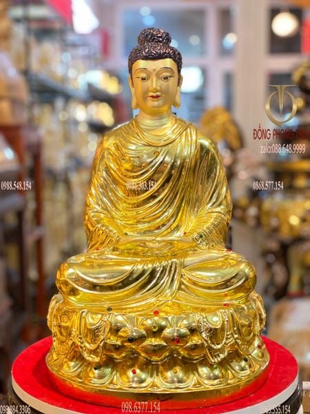 Tượng phật Thích Ca 40cm 12kg bằng đồng dát vàng vẽ diện