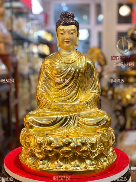 Tượng phật Thích Ca 40cm 12kg bằng đồng dát vàng vẽ diện
