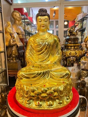 Tượng phật Thích Ca 40cm 12kg bằng đồng dát vàng vẽ diện