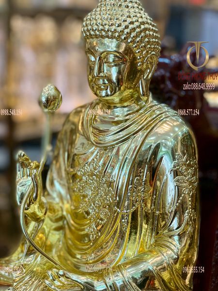 Tượng phật Thích Ca áo hoa 40cm dát vàng