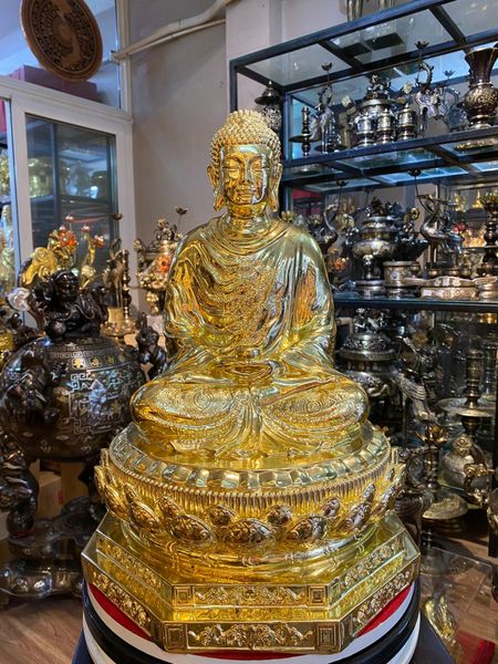 Tượng phật Thích Ca bằng đồng dát vàng Cao 47 nặng 18kg