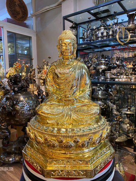 Tượng phật Thích Ca bằng đồng dát vàng Cao 47 nặng 18kg