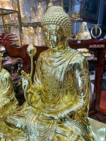 Tượng phật Thích Ca áo hoa 40cm dát vàng