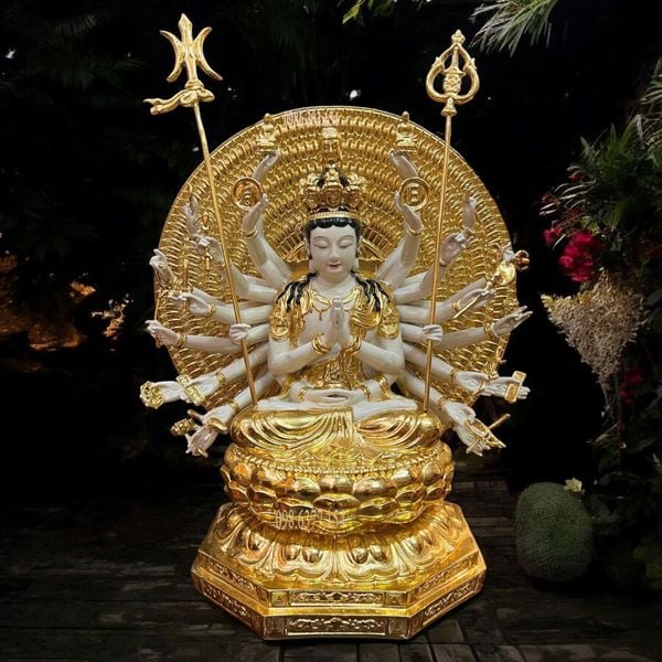 Tượng thiên thủ thiên nhãn bằng đồng dát vàng vẽ màu cao cấp cao 44cm