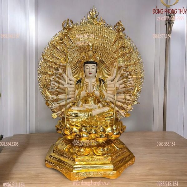 Thiên thủ thiên nhãn 1m3 bằng đồng dát vàng vẽ màu da