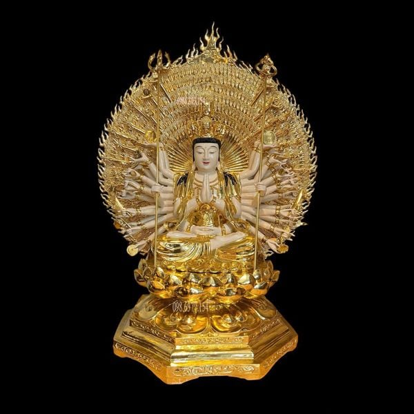 Thiên thủ thiên nhãn 1m3 bằng đồng dát vàng vẽ màu da
