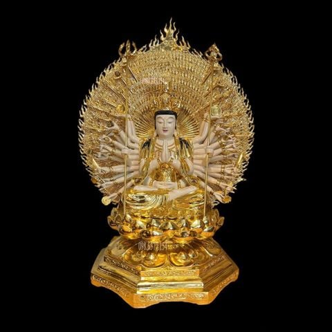 Thiên thủ thiên nhãn 1m3 bằng đồng dát vàng vẽ màu da