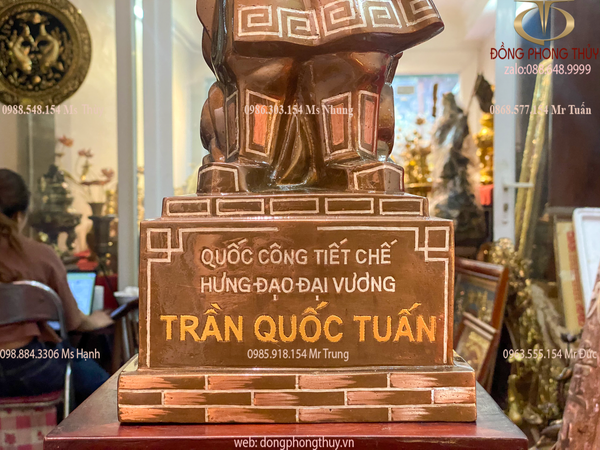 Tượng Trần Hưng Đạo Khảm Tam Khí cao 50cm nặng 10kg đồng đỏ