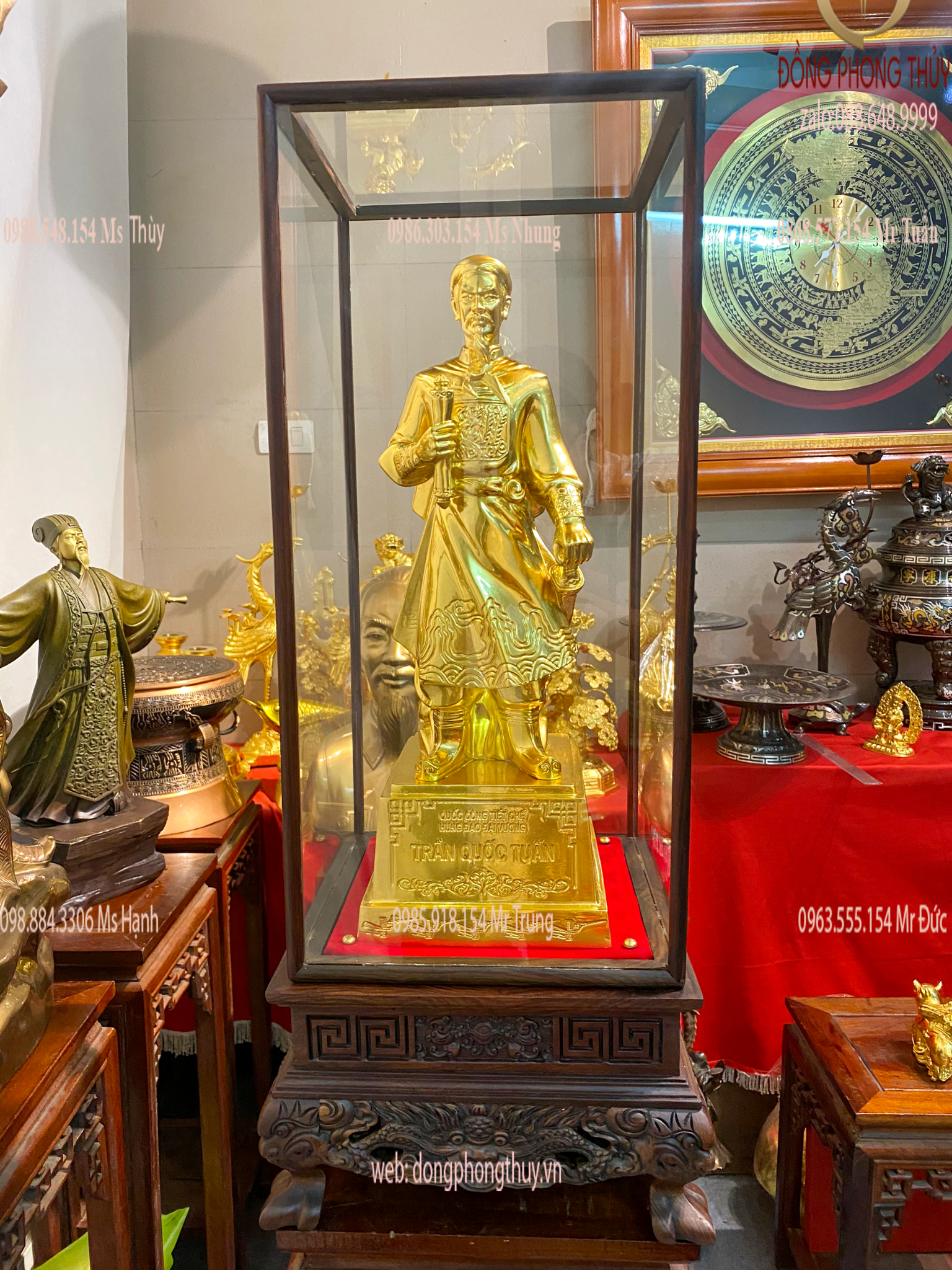 Tượng Trần Hưng Đạo đại vương bằng đồng dát vàng 24k cao 50cm nặng 7kg