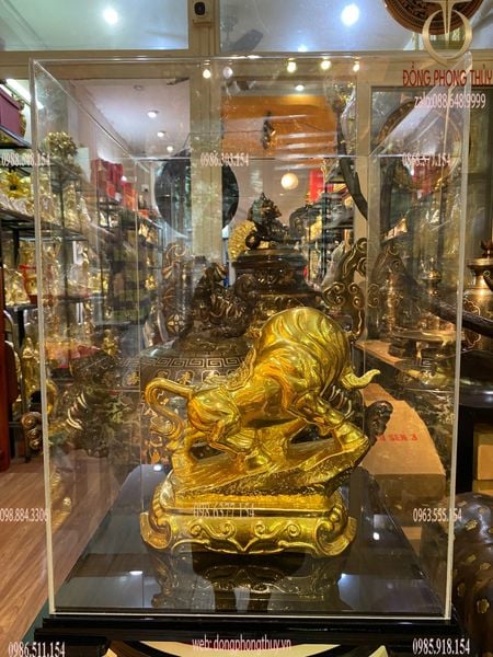 Tượng trâu vàng 24k chữ Nho 26cm nặng 4kg bằng đồng