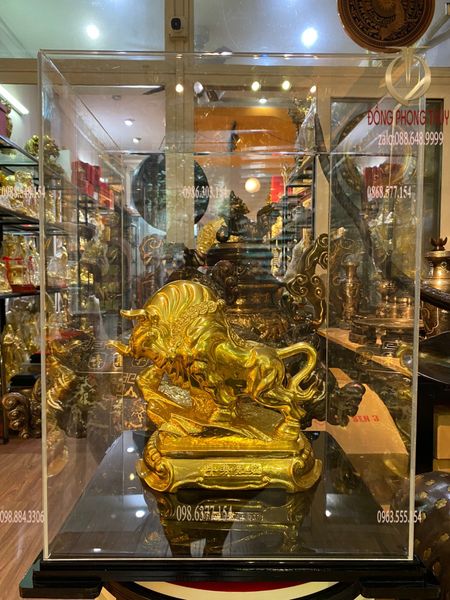 Tượng trâu vàng 24k chữ Nho 26cm nặng 4kg bằng đồng