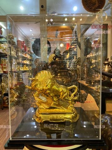 Tượng trâu vàng 24k chữ Nho 26cm nặng 4kg bằng đồng