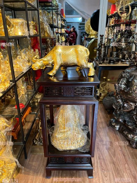 Tượng trâu vàng bằng đồng cao 25 dài 52cm 16kg dát vàng 24k