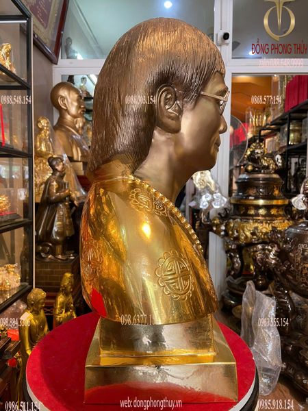 Đúc tượng chân dung bằng đồng đỏ dát vàng 24k 48cm