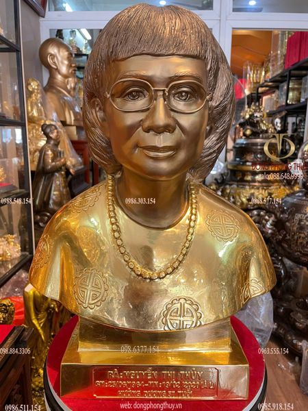 Đúc tượng chân dung bằng đồng đỏ dát vàng 24k 48cm