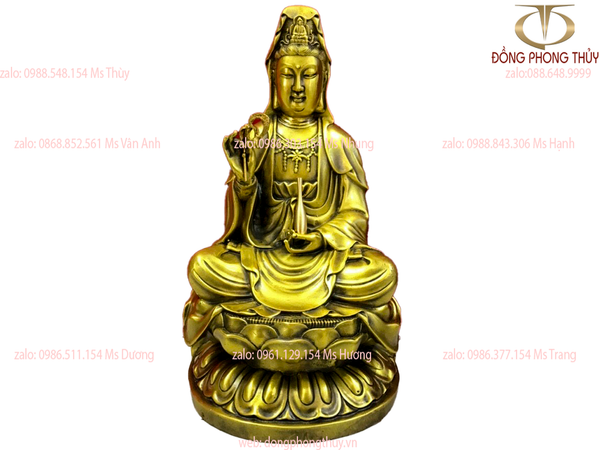 Tượng phật quan âm ngồi tự tại tọa đài sen cao 28,5 ngang 16,5 nặng 2,2kg