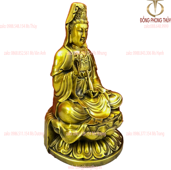 Tượng phật quan âm ngồi tự tại tọa đài sen cao 28,5 ngang 16,5 nặng 2,2kg