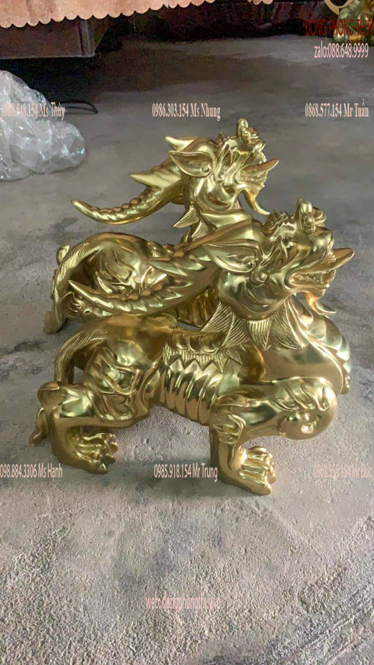 Đôi Tỳ Hưu bằng đồng vàng cat tút vỏ đạn Cao có 32 dài 42 nặng 35kg