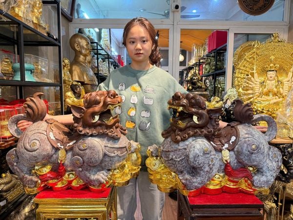 Đôi tỳ hưu đực cái bằng đồng dát vàng cao 47 ngang 60 sâu 23 nặng 54kg