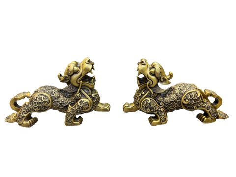 Đôi tỳ hưu bằng đồng vẩy tiền phong thủy kĩ nét