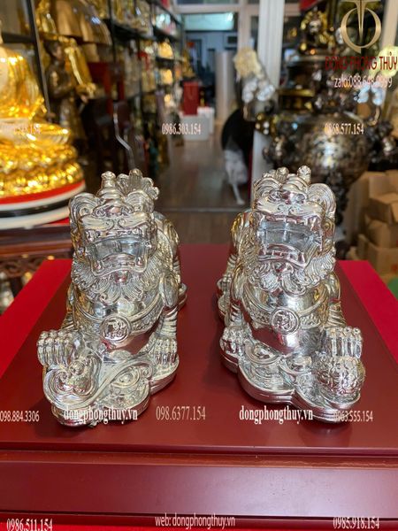 Tỳ hưu phong thủy dát bạc cao 11.5cm ngang 14cm