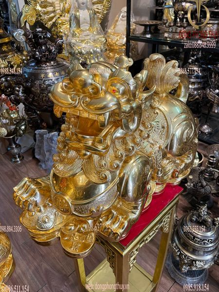 Đôi tỳ hưu đực cái bằng đồng dát vàng 24K Cao 47 ngang 60 sâu 23 nặng 54kg