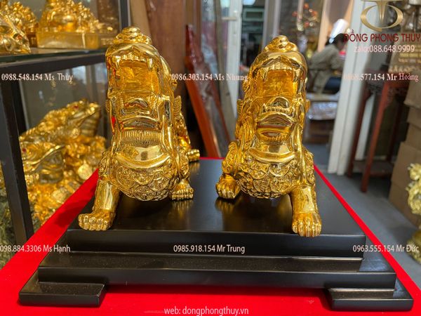 Tỳ hưu phong thủy vẩy tiền bằng đồng dát vàng 24k