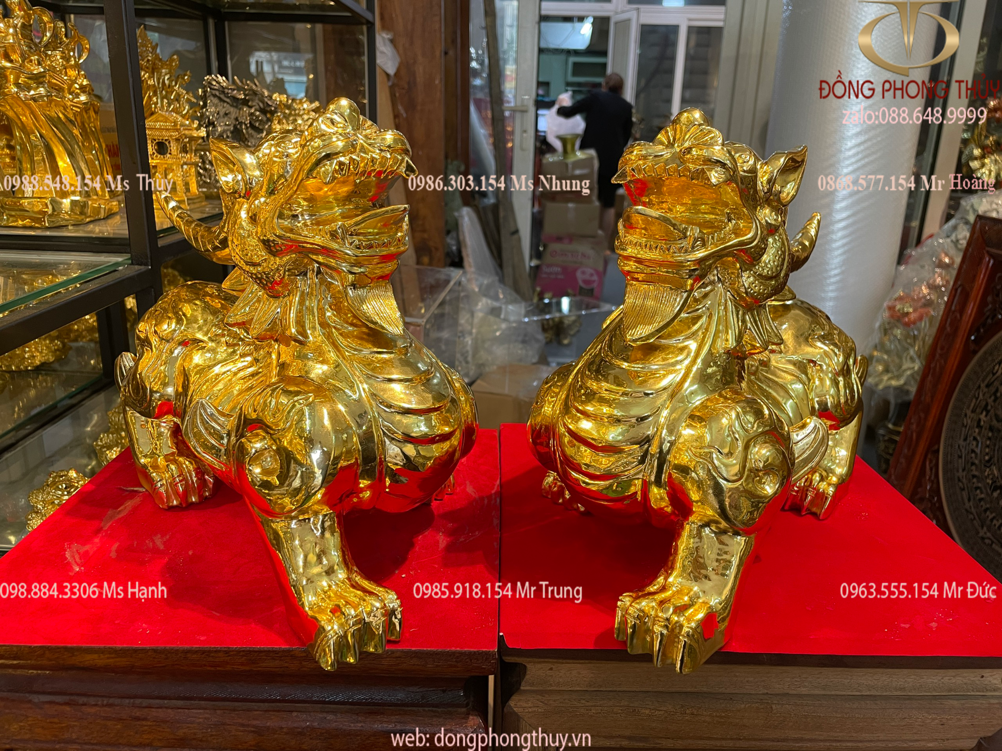 Tỳ hưu phong thủy bằng đồng đỏ dát vàng 24k