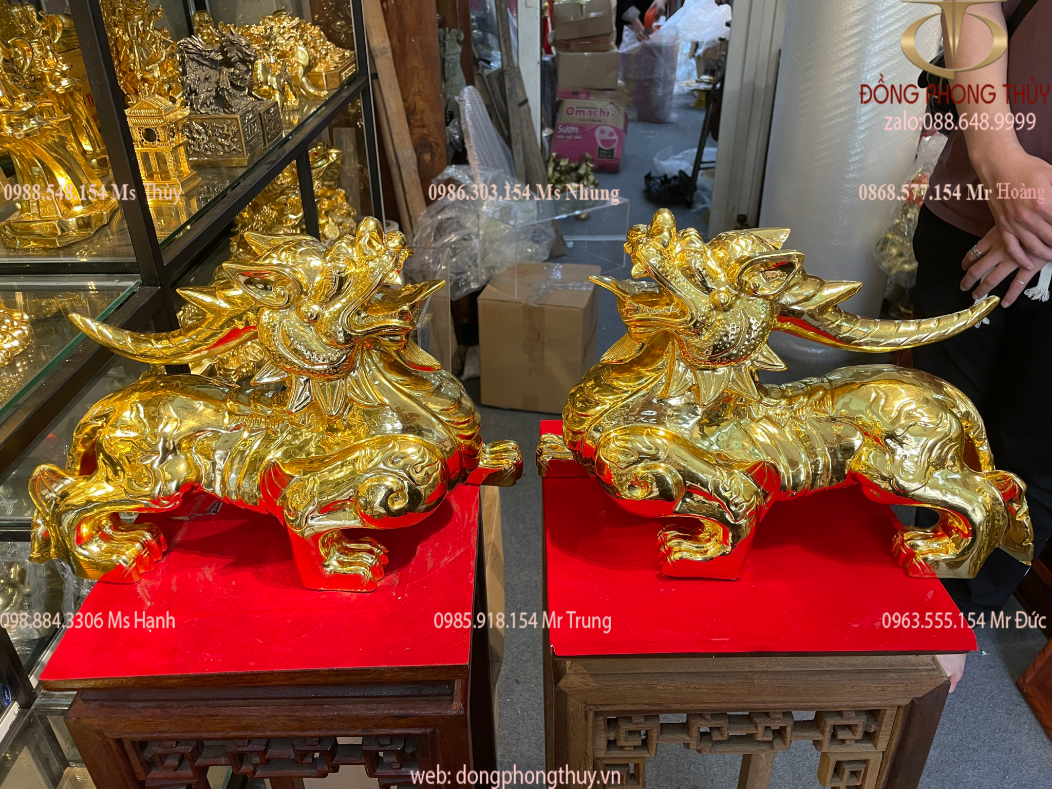 Tỳ hưu phong thủy bằng đồng đỏ dát vàng 24k