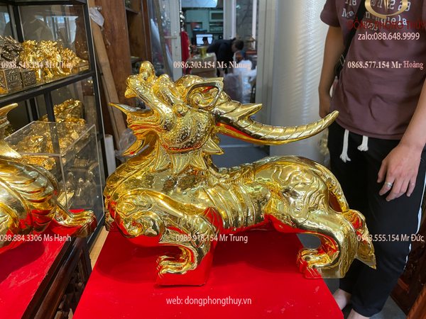 Tỳ hưu phong thủy bằng đồng đỏ dát vàng 24k