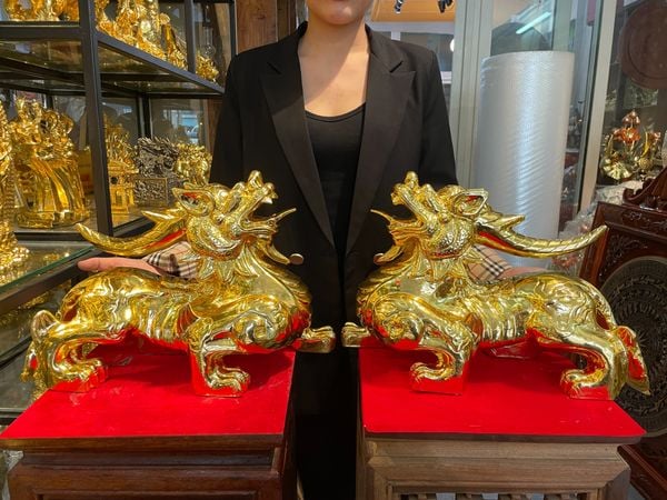 Tỳ Hưu vàng bằng đồng đỏ dát vàng 24k