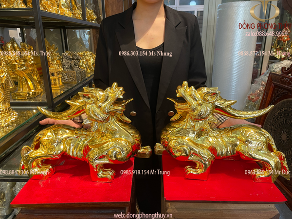 Tỳ Hưu vàng bằng đồng đỏ dát vàng 24k