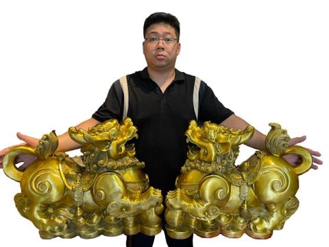 Đôi tỳ hưu đực cái bằng đồng cỡ đại
