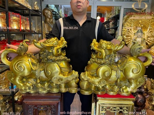 Đôi tỳ hưu đực cái bằng đồng cỡ đại
