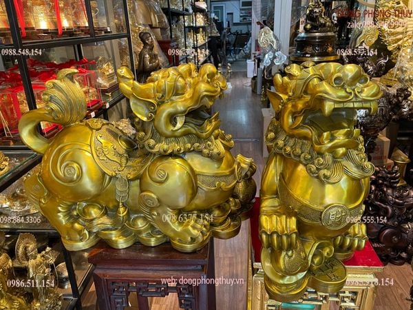 Đôi tỳ hưu đực cái bằng đồng cỡ đại