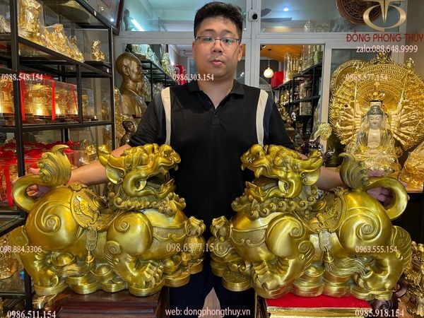 Đôi tỳ hưu đực cái bằng đồng cỡ đại