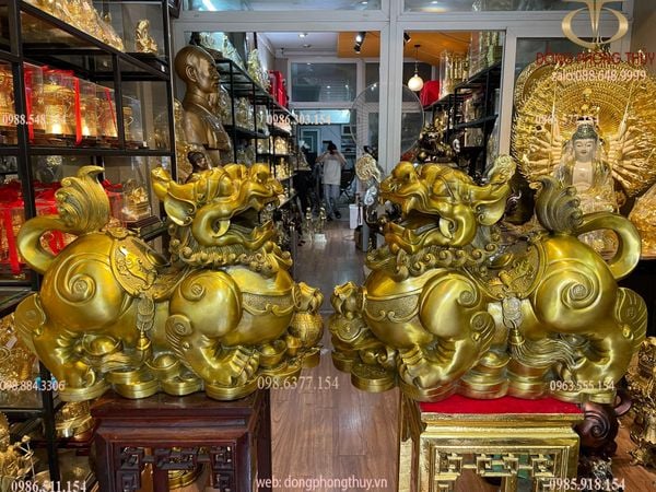 Đôi tỳ hưu đực cái bằng đồng cỡ đại