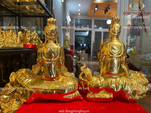 Tượng Văn thù sư lợi + tượng phổ hiền dát vàng 24k