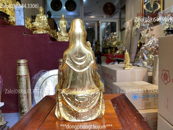 Tượng phật quan âm bằng đồng thếp vàng 24k cao 24cm
